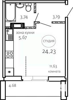 Студия квартира, строящийся дом, 24м2, 2/10 этаж