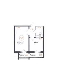 1-к квартира, вторичка, 35м2, 14/16 этаж