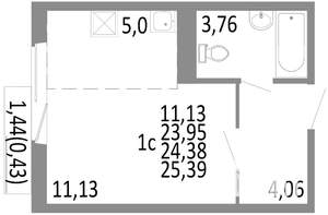 Студия квартира, строящийся дом, 24м2, 3/10 этаж