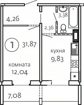 1-к квартира, строящийся дом, 32м2, 1/10 этаж