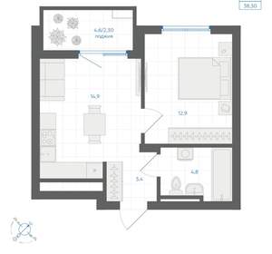 1-к квартира, вторичка, 38м2, 14/18 этаж