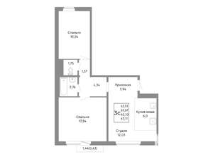 3-к квартира, строящийся дом, 62м2, 7/10 этаж