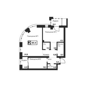 2-к квартира, строящийся дом, 90м2, 18/29 этаж