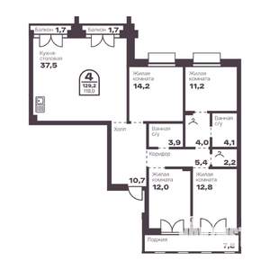 4-к квартира, вторичка, 118м2, 8/24 этаж