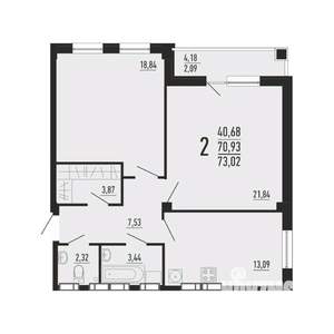 2-к квартира, вторичка, 73м2, 11/16 этаж