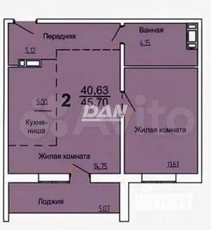 2-к квартира, вторичка, 46м2, 5/10 этаж