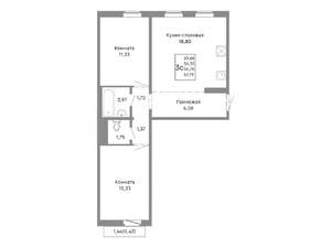 3-к квартира, строящийся дом, 57м2, 8/10 этаж