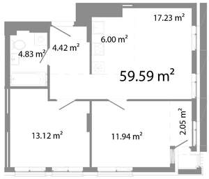 3-к квартира, строящийся дом, 60м2, 21/23 этаж