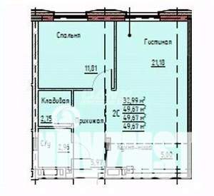 1-к квартира, строящийся дом, 50м2, 4/19 этаж