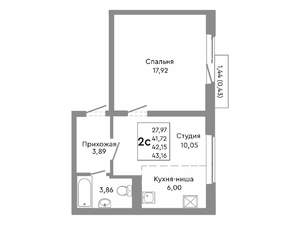 Студия квартира, строящийся дом, 42м2, 10/10 этаж