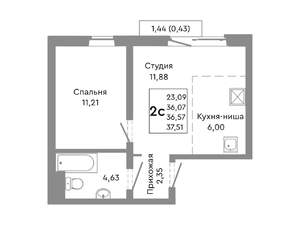 Студия квартира, строящийся дом, 37м2, 9/10 этаж