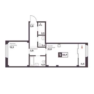 1-к квартира, строящийся дом, 56м2, 6/18 этаж