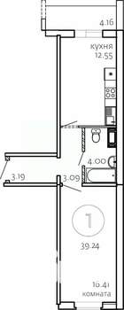 1-к квартира, строящийся дом, 39м2, 7/10 этаж