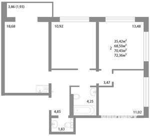 3-к квартира, строящийся дом, 70м2, 16/17 этаж