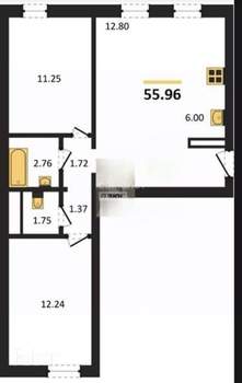 2-к квартира, строящийся дом, 56м2, 2/10 этаж