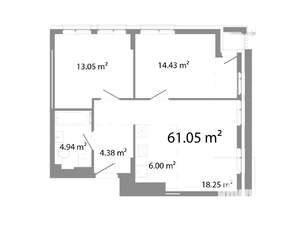 3-к квартира, строящийся дом, 61м2, 3/25 этаж