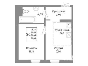 2-к квартира, вторичка, 32м2, 2/10 этаж