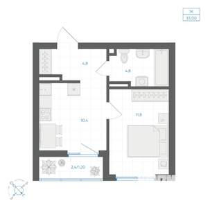 1-к квартира, вторичка, 33м2, 7/11 этаж