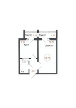 1-к квартира, вторичка, 35м2, 14/16 этаж