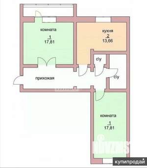 2-к квартира, вторичка, 64м2, 2/10 этаж
