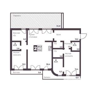 2-к квартира, вторичка, 102м2, 6/17 этаж