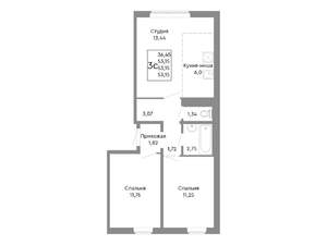 3-к квартира, строящийся дом, 53м2, 2/10 этаж