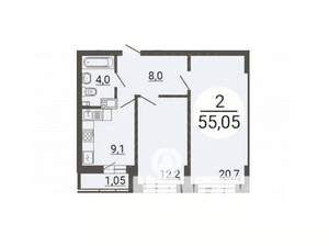 2-к квартира, вторичка, 55м2, 18/25 этаж