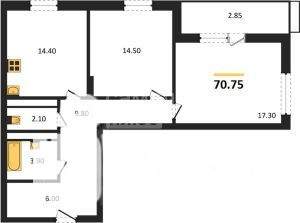 2-к квартира, строящийся дом, 68м2, 3/30 этаж