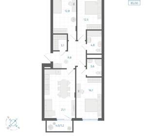 3-к квартира, вторичка, 85м2, 10/18 этаж
