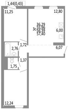 3-к квартира, строящийся дом, 56м2, 8/10 этаж