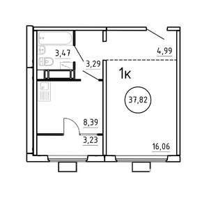 1-к квартира, строящийся дом, 38м2, 3/16 этаж