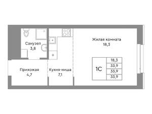 Студия квартира, строящийся дом, 34м2, 7/29 этаж