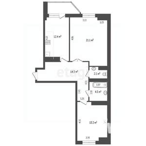 2-к квартира, вторичка, 68м2, 6/17 этаж