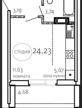 Студия квартира, сданный дом, 24м2, 1/10 этаж