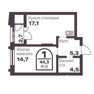 1-к квартира, вторичка, 42м2, 7/24 этаж