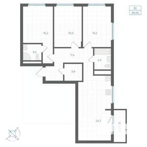 3-к квартира, вторичка, 90м2, 15/18 этаж