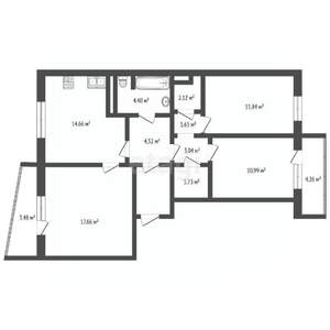 3-к квартира, вторичка, 73м2, 1/11 этаж