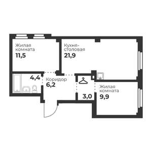 2-к квартира, вторичка, 57м2, 7/23 этаж