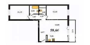 2-к квартира, вторичка, 59м2, 5/10 этаж