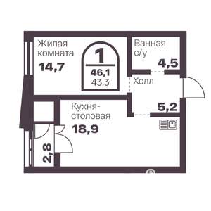 1-к квартира, вторичка, 43м2, 8/24 этаж