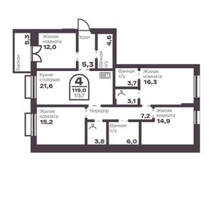 4-к квартира, вторичка, 114м2, 4/8 этаж