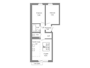 3-к квартира, строящийся дом, 54м2, 7/10 этаж