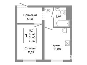 1-к квартира, строящийся дом, 31м2, 1/10 этаж
