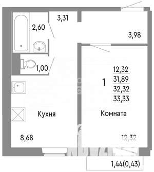1-к квартира, вторичка, 32м2, 7/10 этаж