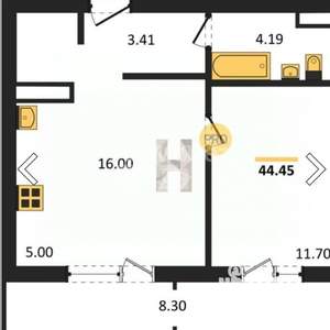 1-к квартира, вторичка, 44м2, 4/17 этаж