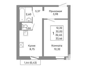 1-к квартира, строящийся дом, 32м2, 8/10 этаж