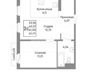 1-к квартира, вторичка, 41м2, 6/10 этаж