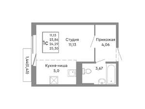 1-к квартира, строящийся дом, 24м2, 5/10 этаж