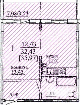 1-к квартира, строящийся дом, 36м2, 7/10 этаж