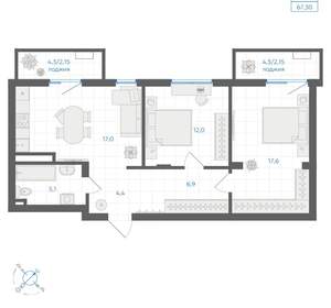 2-к квартира, вторичка, 67м2, 4/18 этаж